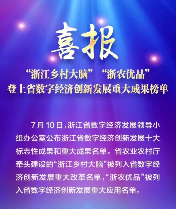 喜報！“浙江鄉村大腦”登上浙江省數字經濟創新發展重大成果榜單